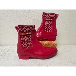 Coach Rivington Womens Signature Red Candy Apple Rain Ankle Boots Shoes Sz 8
